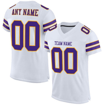 Maxcorners Custom White Purple-Gold Mesh Authentic Football Jersey LM2605