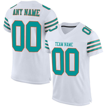 Maxcorners Custom White Aqua-Orange Mesh Authentic Football Jersey LM2605