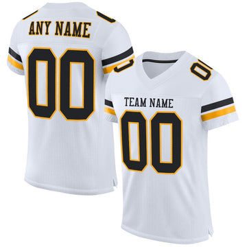 Maxcorners Custom White Black-Gold Mesh Authentic Football Jersey LM2605