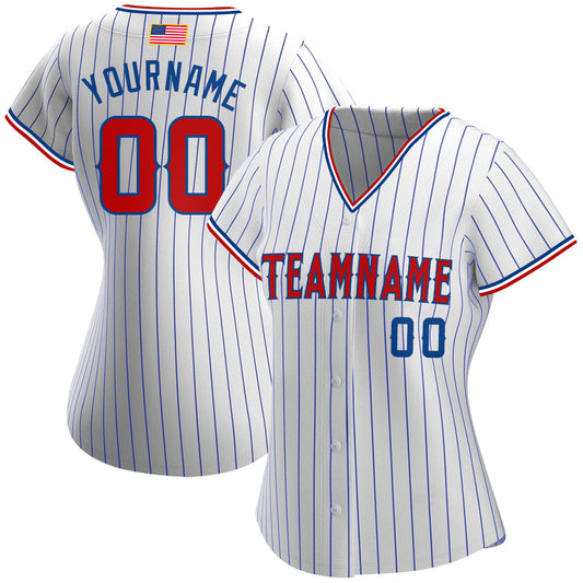 Maxcorners Custom White Black Pinstripe Red-Black Premium American Flag Fashion Baseball Jersey LM0210