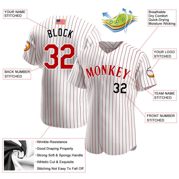 Maxcorners Custom White Red Pinstripe Red-Black Premium American Flag Fashion Baseball Jerseys LM0210