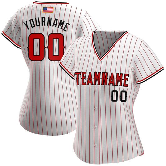 Maxcorners Custom White Navy Pinstripe Red-Navy Premium American Flag Fashion Baseball Jersey LM0210