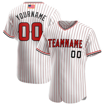 Maxcorners Custom White Navy Pinstripe Red-Navy Premium American Flag Fashion Baseball Jersey LM0210