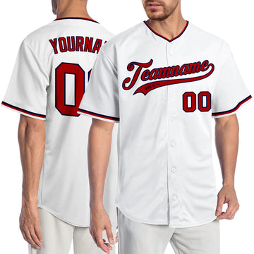 Maxcorners Custom White Red-Navy Authentic Baseball Jersey LM2605
