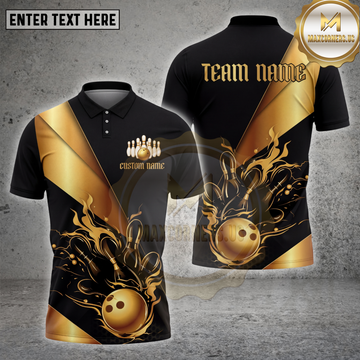 Maxcorners Bowling Gold Luxury Flame Art Multiple Options Personalized Name, Team Name 3D Shirt