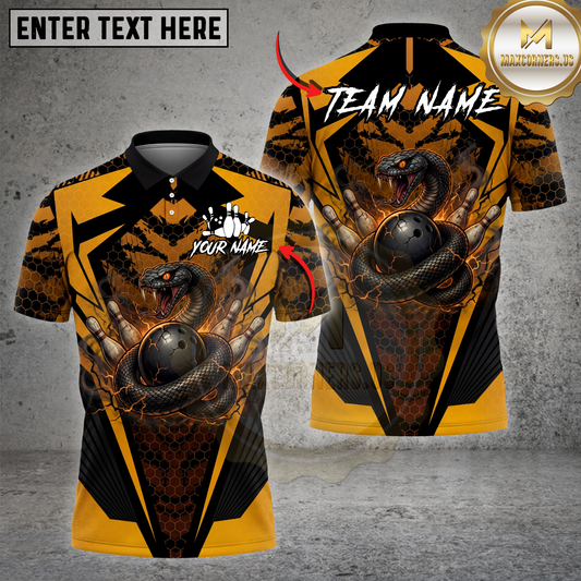 Maxcorners Bowling Shirt Snake Strike Ball Lightning Coil Power Graphic Multicolor Options Personalized Name, Team Name 3D Shirt (4 Colors)