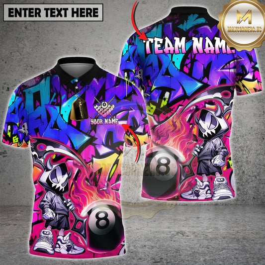 Maxcorners Billiards Grim Reaper Flaming 8 Ball Graffiti Multi Options Personalized Name, Team Name 3D Shirt