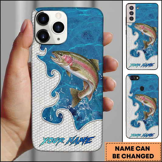 Maxcorners Trout Fishing Ocean Blue Wave Scale Pattern Splash Personalized Name Phone Case