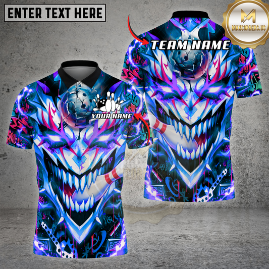 Maxcorners Bowling Shirt Neon Joker Skull Graffiti Strike Ball Chaos Multicolor Options Personalized Name, Team Name 3D Shirt (4 Colors)