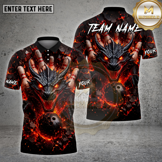 Maxcorners Dragon Bowling Lava Inferno Multiple Options Personalized Name, Team Name 3D Shirt