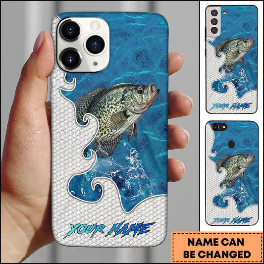 Maxcorners Crappie Fishing Ocean Blue Wave Scale Pattern Splash Personalized Name Phone Case