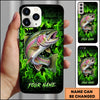 Maxcorners Bass Fishing Phone Case Green Flame Dark Brick Wall Fish Art Design Custom Name Phone Case (12 Fish Species)
