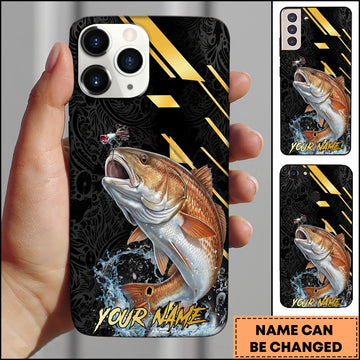 Maxcorners Redfish Fishing Luxury Black Gold Lightning Splash Personalized Name Phone Case