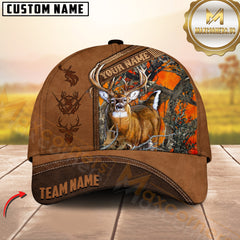 Maxcorners Deer Hunting Deer Camo & Diagonal Leather Panel Pattern Personalized Name 3D Cap (6 Colors)