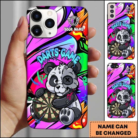 Maxcorners Cartoon Panda Dart Game Graffiti Style Multicolor Options Personalized Name 3D Phonecase