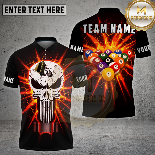 Maxcorners Billiards Flaming Skull 8-Ball Break Shot Multi Options Personalized Name, Team Name 3D Shirt