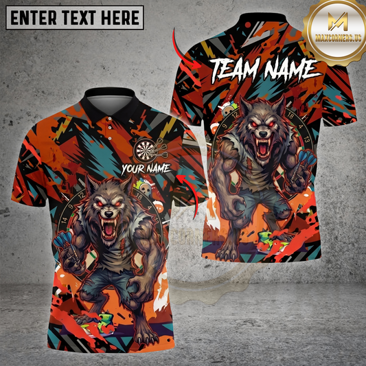 Maxcorners Dart Shirt Angry Wolf Dartboard Throw Graffiti Style Graphic Multicolor Options Personalized Name, Team Name 3D Shirt (4 Colors)