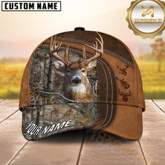 Maxcorners Deer Hunting Brown Leather Framed Woodland Camo Custom Name 3D Cap (6 Colors)