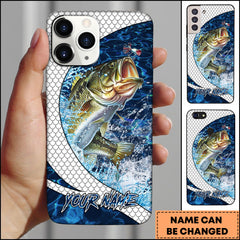 Maxcorners Bass Fishing Phone Case Scale Deep Blue Water Splash Personalized Name 3D Phone Case