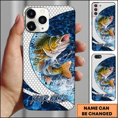 Maxcorners Walleye Fishing Phone Case Scale Deep Blue Water Splash Personalized Name 3D Phone Case