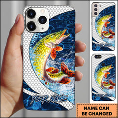 Maxcorners Pike Fishing Phone Case Scale Deep Blue Water Splash Personalized Name 3D Phone Case