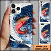 Maxcorners Fishing Phone Case Scale Deep Blue Water Splash Personalized Name 3D Phone Case (10 Fish Species)