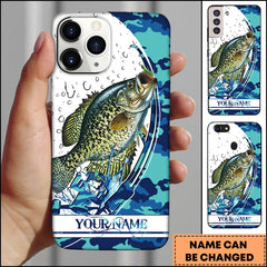 Maxcorners Crappie Fishing Phone Case Jumping Blue Camo Water Splash Personalized Name 3D Phone Case
