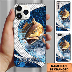 Maxcorners Red Fish Fishing Phone Case Scale Deep Blue Water Splash Personalized Name 3D Phone Case