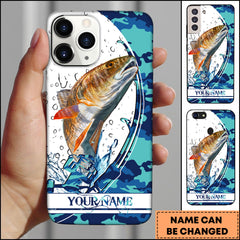 Maxcorners Red Fish Fishing Phone Case Jumping Blue Camo Water Splash Personalized Name 3D Phone Case