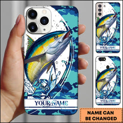 Maxcorners Tuna Fishing Phone Case Jumping Blue Camo Water Splash Personalized Name 3D Phone Case