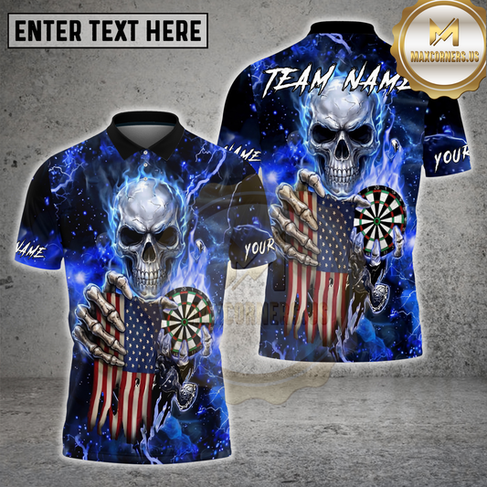 Maxcorners Skull Lightning Dart Board Dark Blue Electric Multicolor Options Personalized Name, Team Name 3D Shirt (4 Colors)