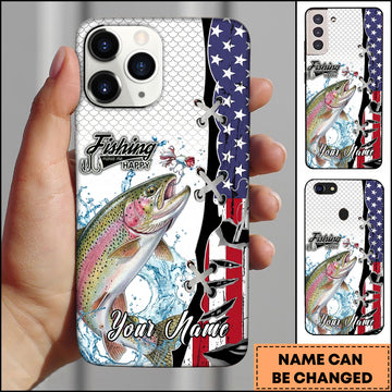 Maxcorners Trout Fishing American Flag Patriotic Water Splash Personalized Name Phone Case