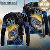 Maxcorners Freshwater Fish Fishing Flame Dark Blue Luxury Pattern Personalized Name, Team Name Long Sleeve Shirt (6 Breeds)