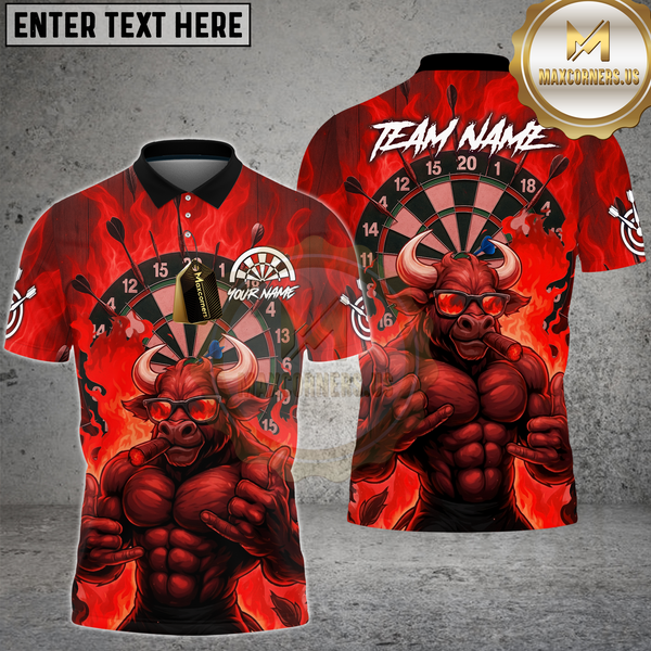 Maxcorners Dart Shirt Smoking Bull Flame Board Multioptions Personalized Name, Team Name Unisex 3D Shirt (4 Colors)
