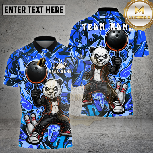 Maxcorners Bowling Panda Warrior Power Smash Action Graphic Multicolor Options Personalized Name, Team Name 3D Shirt (4 Colors)