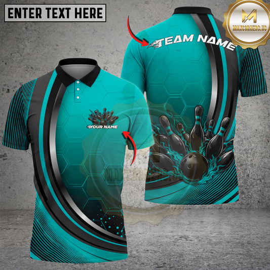 Maxcorners Bowling Shirt Modern Strike Ball Motion Graphic Multicolor Options Personalized Name, Team Name 3D Shirt (4 Colors)