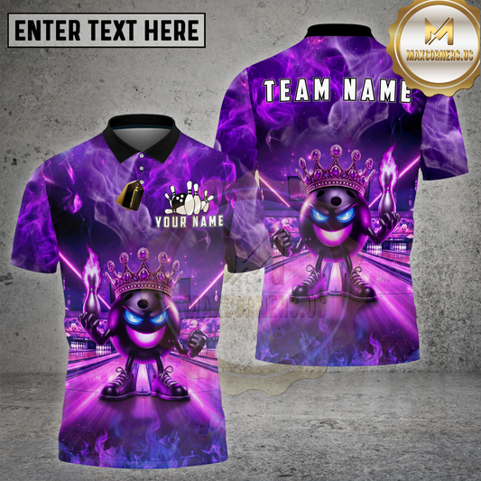 Maxcorners Bowling King Purple Smoke Crown Character Multi Options Personalized Name, Team Name 3D Shirt