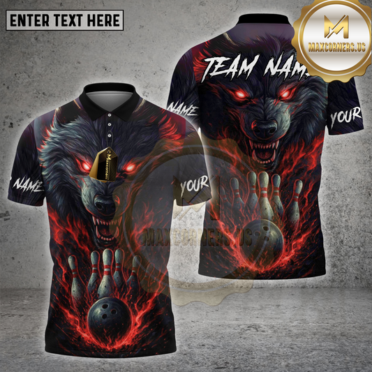 Maxcorners Bowling Shirt Werewolf Eyes Thunder Bowling Ball Multicolor Options Personalized Name, Team Name 3D Shirt (4 Colors)