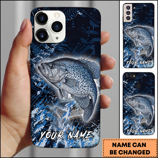 Maxcorners Crappie Fishing Blue Grunge Splash Effect Personalized Name Phone Case
