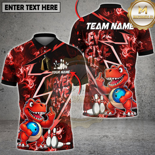 Maxcorners Dinosaur Bowling Shirt Cute Cartoon Neon Style Multicolor Options Personalized Name, Team Name 3D Shirt (2 Colors)