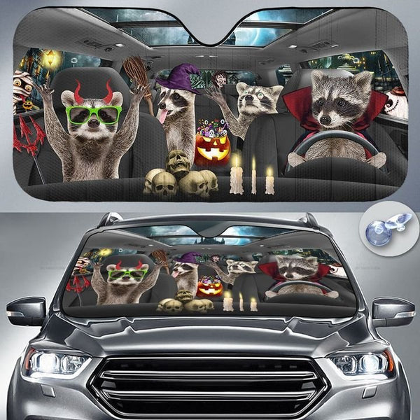 Maxcorners Happy Halloween Raccoon Car 3D Printed Sun Shade