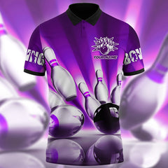 Maxcorners Bowling Ball And Pins Classic Multicolor Customized Name 3D Polo Shirt
