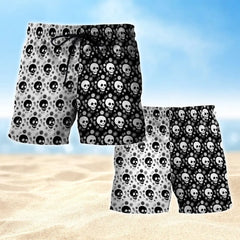 Maxcorners Black White Skull Head Mens Board Shorts