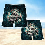 Maxcorners Skull GreenWhite Mens Board Shorts