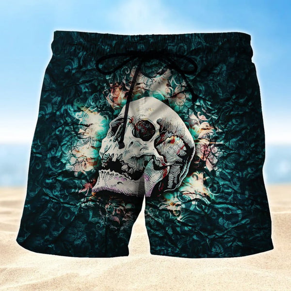 Maxcorners Skull GreenWhite Mens Board Shorts