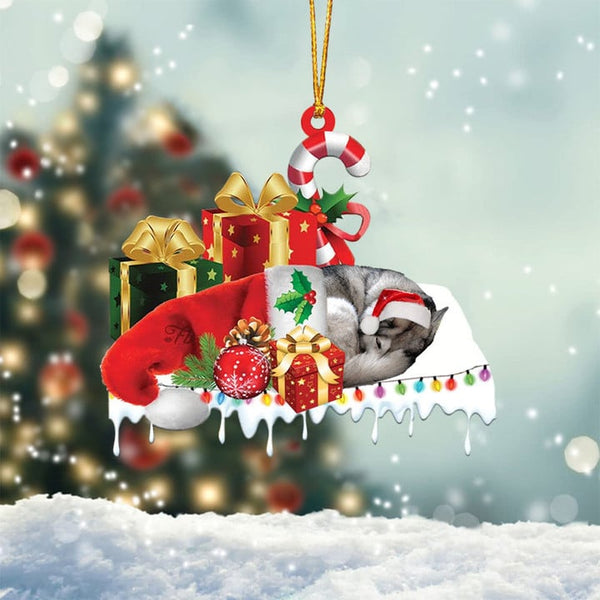 MAXCORNERS HUSKY MERRY CHRISTMAS HANGING ORNAMENT