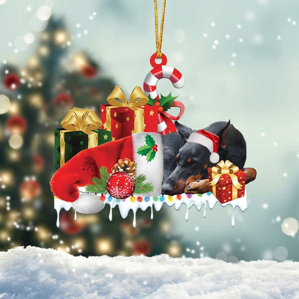 MAXCORNERS DOBERMAN MERRY CHRISTMAS HANGING ORNAMENT