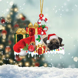 MAXCORNERS PUG MERRY CHRISTMAS HANGING ORNAMENT