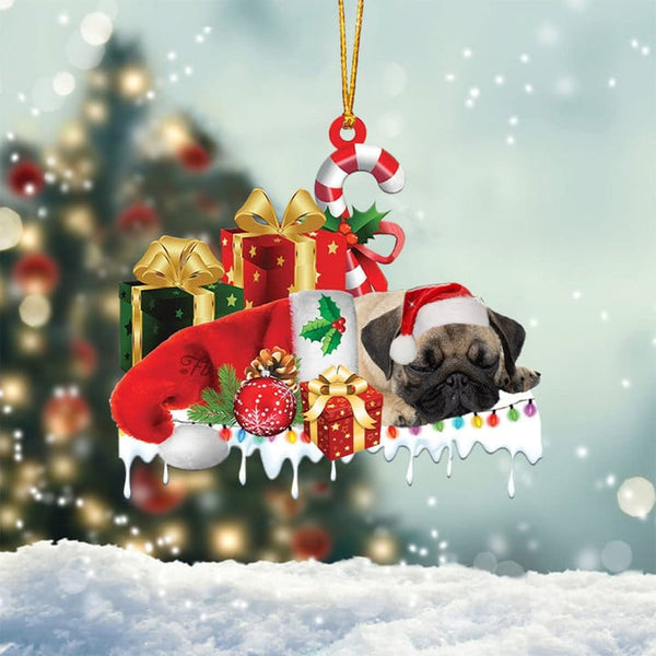 MAXCORNERS PUG MERRY CHRISTMAS HANGING ORNAMENT