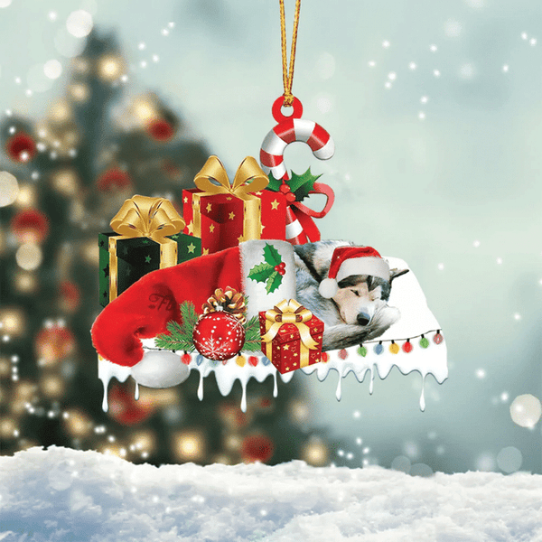 Maxcorners Alaskan Malamute Merry Christmas Hanging Ornament